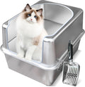 Stainless Steel Litter Box with Metal Lid and Scoop - Enclosed Metal Litter Box for Large Cats, Rust-Resistant, Odor-Con