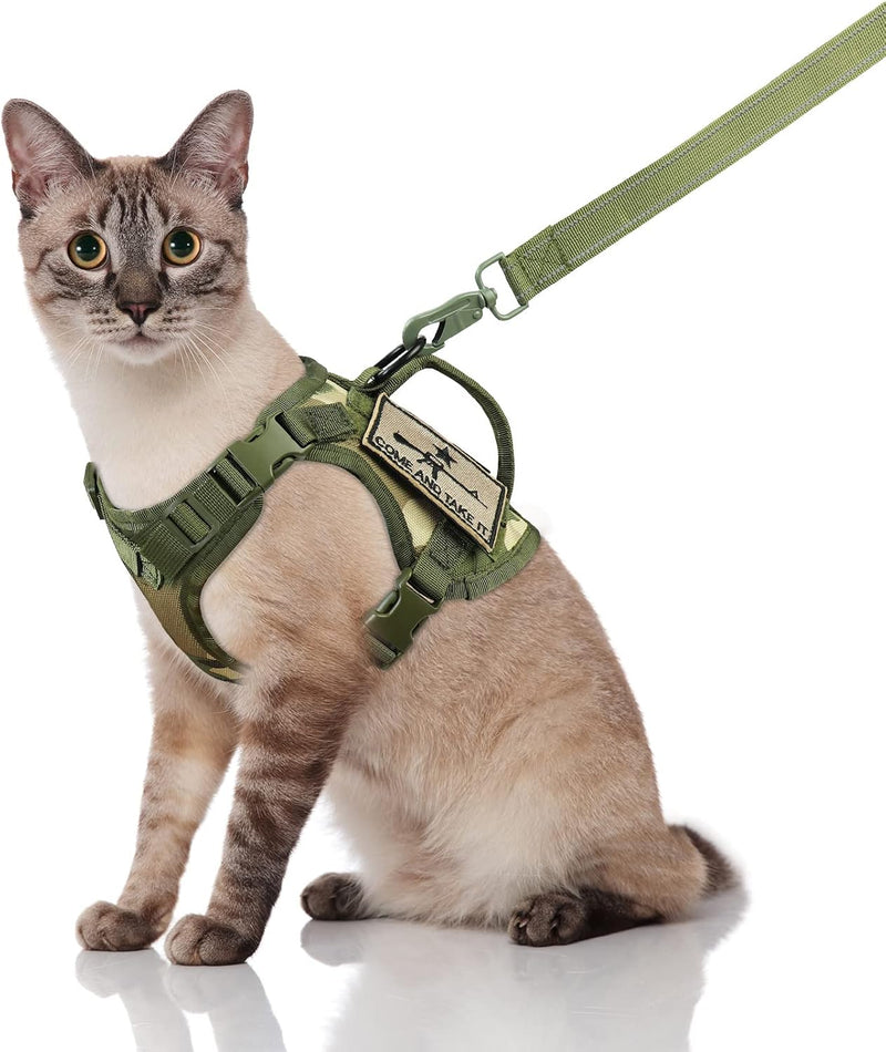 Tactical Cat Harness and Leash, Escape Proof Large Cat Walking Vest,Adjustable Soft Mesh Pet Vest Harness with Control H