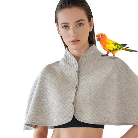 Parrot Shoulder Protector & Bird Diaper Shawl - Keep Clothes Safe from Scratches & Poop, Reusable Training Cape for Parakeets, Cockatiels, Conures, Lovebirds, Finches, Macaw (grey)
