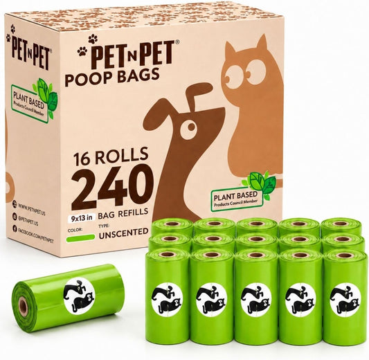 Pet N Pet Poop Bags For Dogs, 240 Counts Plant Based Dog Poop Bags Rolls, Thick Doggie Poo Bag, 100% Leak-proof, Easy to Use Pet Waste Bag