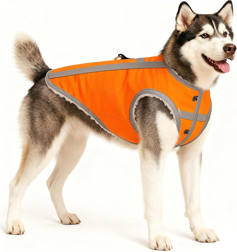 Reflective Dog Hunting Vest, High-Visibility Blaze Orange Dog Jacket, XL