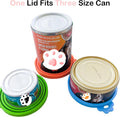 Giozoc Cat Food Can Covers Lids & White Spoon, Pink/Orange/Sky Blue Lids, Can Covers for Dog/Cat Food Cans, Fit 3 Standard Size Pet Food Cans, Spoon with Opener Paw & Mini Spatula