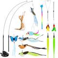 HONGDDY Interactive Bird Simulation Cat Toys，4 in 1 Cat Toys for Indoor Cats, 4 Replacement Birds，Hanging Door Kitten Wand with Suction Cup Removable Feathers Balls Mice Butterfly Streamers