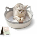 Instinct Basket for Cats - Handwoven Cotton Rope Enrichment Bed with Attached Toy Tail, Scratchable Interactive Pet Nest Features Flexible Walls to Fight Boredom & Protect Furniture (Gray, L)