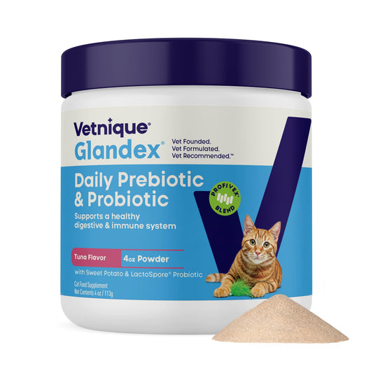 Vetnique Glandex Cat Probiotic Powder, Daily Probiotics for Cats & Kittens with 5 Strains, Prebiotics & Digestive Enzyme for Cat Gut, Immune Health & Sensitive Stomach (4oz, Probiotic Powder - Tuna)