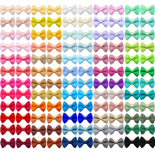 100Pcs（50 Colors） Pure Color Dog Hair Bows with Rubber Bands, Handmade Small Topknot Pet Grooming Accessories for Small Medium Girl Dogs, Bulk Puppy Bows for Daily Party Holiday Photoshoot