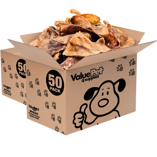 ValueBull Whole Pig Ears for Dogs, 100% Pork Chews, 100 Count Bulk Pack - All Natural & Healthy, Fully Digestible, Single Ingredient, Cleans Teeth