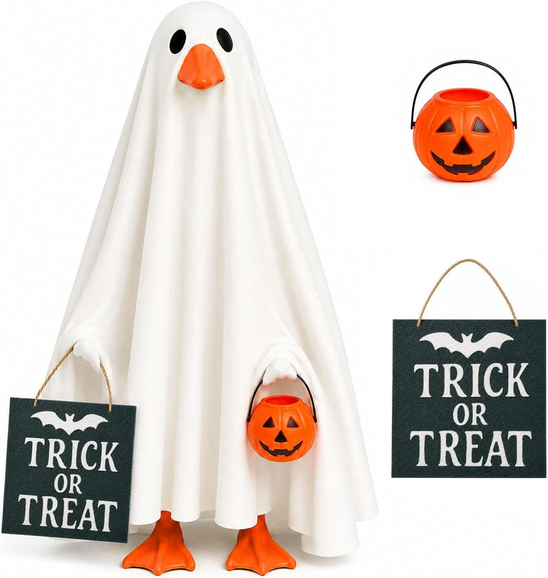 Halloween Porch Goose Outfit for 23 Inch Statue, 3 Pcs Ghost Costume Decor