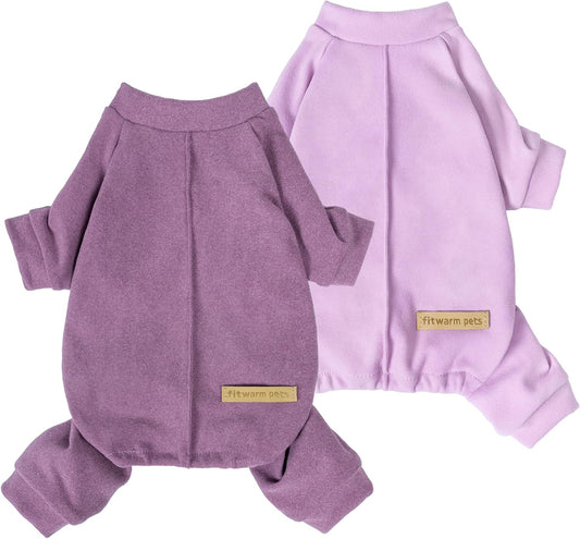 Fitwarm 2 Pack Lightweight Fleece Dog Pajamas, Warm Winter Dog Clothes for Small Dogs Boy Girl, Cozy Pet Onesie with Fee