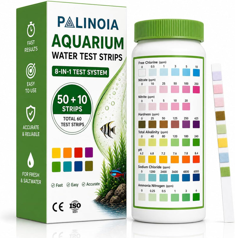 Palinoia 8-in-1 Aquarium Water Test Strips, 60 Count