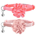 azuza 2 Pack Cat Collar Floral with Bell and Removable Flower Bowtie Breakaway Adjustable Velvet Fabric Cat Collar for Pets and Daily Decoration, Light Pink & Dark Pink