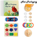 Bird Toys,Parrot Training Toys for Lovebird,Five-Types Parakeet Toys Sets for Conure, Cockatiel,5 PCS Parrot Intelligence Toy,Basketball Hoop,Skateboard,Stacking Toys,Wooden Block Bird Puzzles Toy