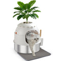 MuseMira Hidden Litter Box, Stainless Steel Litter Box with Faux Plant Decor, Litter Box Enclosure with Clear Front Door, Includes Scoop & Litter Mat, Odor Control, Easy to Clean (White)