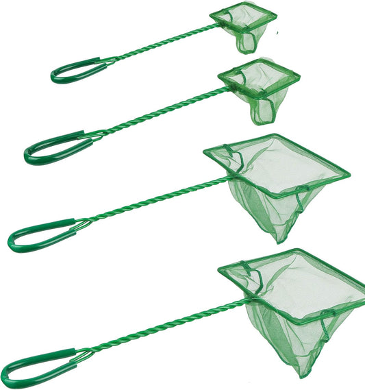 4 Pack Aquarium Fish Net Fine Quick Catch Mesh Nylon Fishing Catch Nets with Plastic Handle for Fish Tank Mesh Nets Scoo