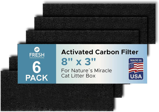 Fresh Headquarters 6-Pack Activated Carbon Cat Litter Box Filter Replacement for Nature's Miracle Oval Box - Charcoal Fi
