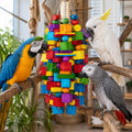 Zephyriel Large Bird Toy, 20 in XL Parrot Toys Natural Wood Blocks Bird Chew Toy for Foraging, Stainless Steel Chain Hanging Cage Toy for Macaws, Cockatoos, African Greys and Large Parrots-1.65 lb