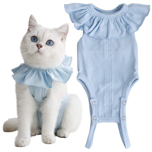 Cat Recovery Suit for Abdominal Wounds and Skin Diseases,Breathable Surgical Recovery Shirt After Surgery Wear Anti Licking Wounds,E-Collar Alternative for Female Cats Kitten(RSC01-blue-m)