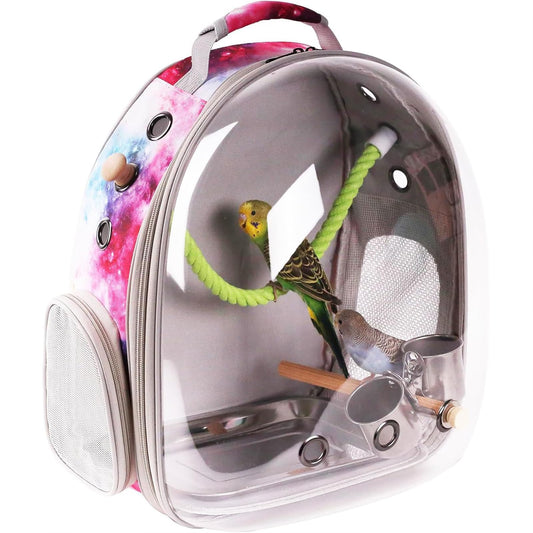 Pimoka Galaxy Pink Bird Carrier Backpack with Perch - Bubble Backpack for Birds Conures, Budgies and Small ParrotsIdeal Ideal for Vet and Outdoor Adventures(Galaxy Blue, Large)