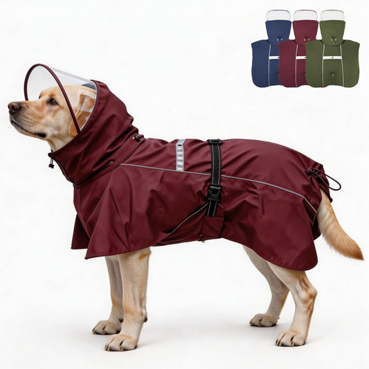 TBDMTOU Pet Dog Raincoat Jacket Large Dog Rain Poncho with Transparent Hood, Double-Layer Structure, Adjustable, Waterproof, and Reflective, Suitable for Medium to Large (Wine Red, 4XL)