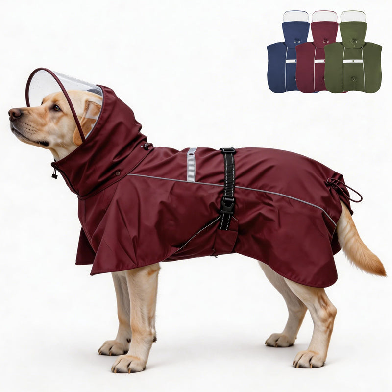 TBDMTOU Pet Dog Raincoat Jacket Large Dog Rain Poncho with Transparent Hood, Double-Layer Structure, Adjustable, Waterproof, and Reflective, Suitable for Medium to Large (Wine Red, 4XL)