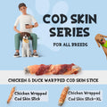 ASMPET Dog Cod Skin Treats, Chicken & Duck Wrapped Cod Skin Sticks, Rawhide Free Dog Treats Chews Bones