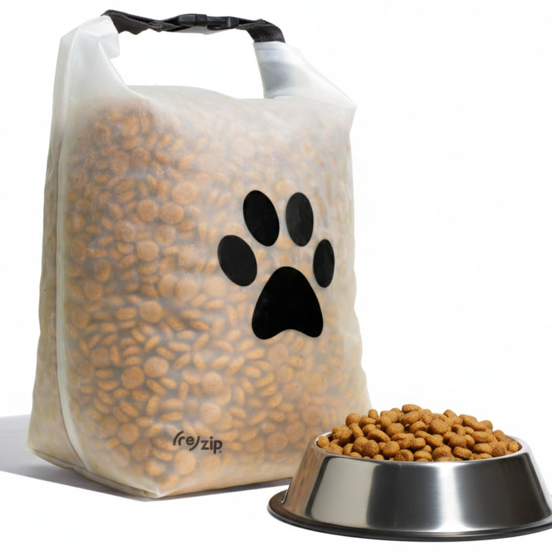 (re)zip Large Roll Top Pet Dry Food Storage Bag 40-Cup, BPA-Free, Food-Grade, Pet-Safe, Freshness Seal for Camping, Long Term Boarding, Travel & Daily Use, Machine Washable, Black