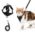 shudyear Cat Chest Harness and Leash Set Adjustable Anti-Escape Soft Mesh Cat Vest for Walking Outdoor (Blcak, L)