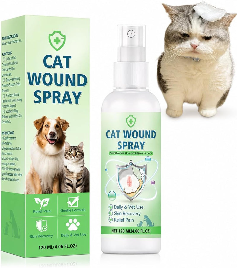 Nozerix Cat Wound Spray, Wound Care for Cats, Pet Wound Care Formula for Scratching Irritation Bites Burns Redness, Supports Skin Comfort and Recovery for Kittens, Adult Cats, Pets, 120ml