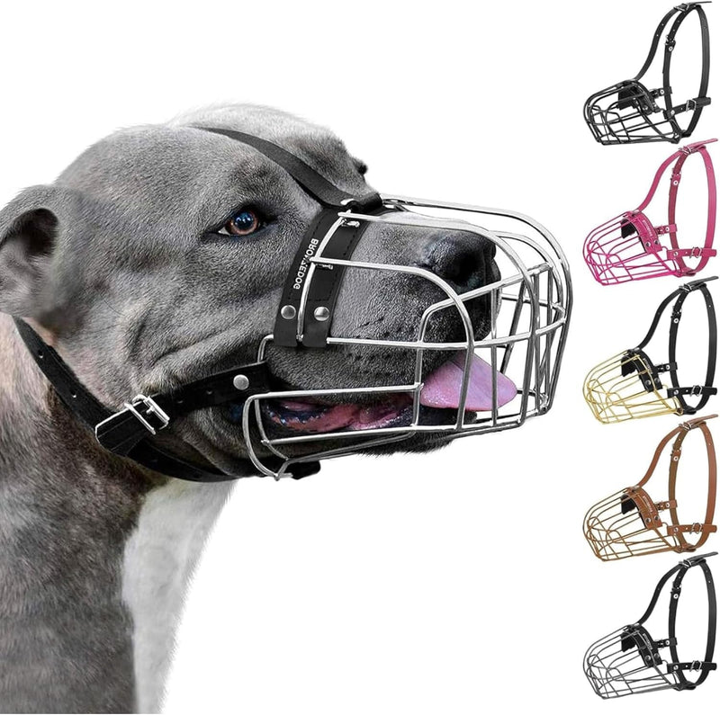 BRONZEDOG Pitbull Wire Basket Muzzle for Amstaff, Large Dogs (Steel)