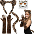 Cheetah Costume, Halloween Costumes, 4 PCS Set Headband Tail Gloves Sticker