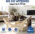 Cat Hammock Bed for Large Cats, Elevated Wooden Bed with Natural Sisal Scratching Mat, Cozy Lounge with Soft Cushion, Su