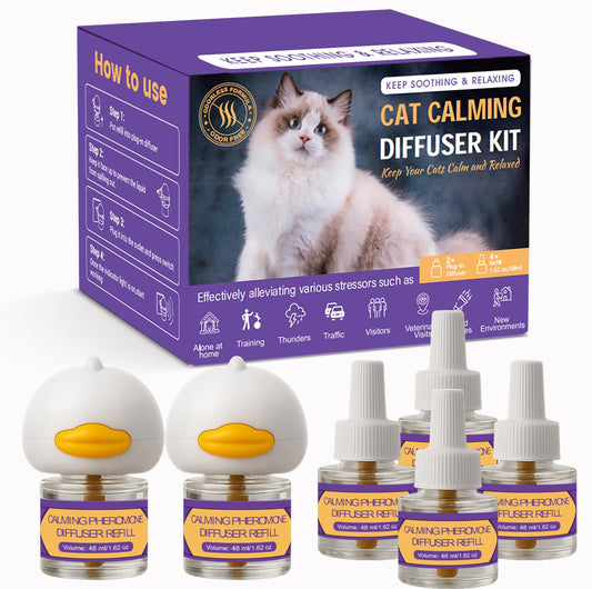 Cat Calming Pheromone Diffuser Kit – 2 Plug-Ins & 4 Refills (48ml), Cat Anxiety & Stress Relief, Multi Cat Calming Diffuser, Reduces Fighting, Spraying, Scratching & Aggression, Drug-Free for All Cats