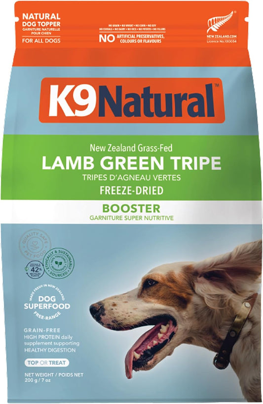 K9 Natural Freeze Dried Dog Food Topper with Verified Ingredients, Organ Meat Blend for Digestive Support, Human-Grade Freeze Dried Puppy Food & Dog Topping, Lamb Green Tripe, 7oz