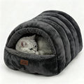 Noocyarn Covered Cat Bed Cave for Indoor Cats, 2-in-1 Enclosed Pet Bed for Small Dogs and Kittens with Zippered Washable Cat Mats, Cat House Bed, Dark Grey