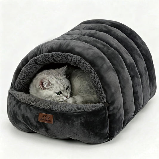Noocyarn Covered Cat Bed Cave for Indoor Cats, 2-in-1 Enclosed Pet Bed for Small Dogs and Kittens with Zippered Washable Cat Mats, Cat House Bed, Dark Grey