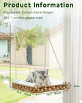 SETVSON Cat Window Perch Cat Window Hammock Bed for Indoor Cats, Large Handwoven PE Rattan Window Seat, 4 Suction Cups, Double Sided Washable Cushion Bed, 2.3 Inch Fence Shelf, for Pet Kittens Natural