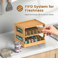 Teamkio Stackable Bamboo Cat Food Organizer, 2-Tier Adjustable FIFO Can Dispenser Space-Saving Storage, Holds Up to 36 Cans - Ideal for Pantry, Cabinet, Countertop