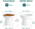 vancasso Extra Wide Elevated Cat Bowls 2-Pack, Shallow Ceramic Raised Cat Food and Water Bowls with 5.1" Height & 6.2" Wide - Anti Vomiting, Whisker Friendly for Senior Cats, and Small Dogs (White)