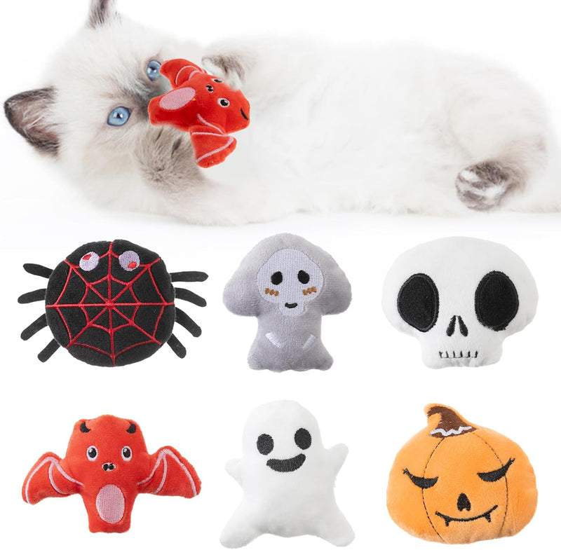 6pcs Halloween Catnip Toy，Indoor Pumpkin Ghost Shaped Cat Toy Plush Interactive Chew Bite Toys for Cat Kitten Indoor Fes