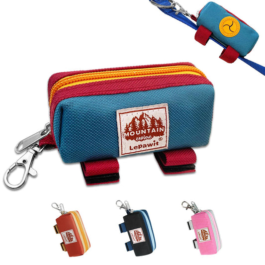Lepawit Dog Poop Bag Holder for Leash, Zippered Canvas Poop Bag Dispenser Pouch with Velcro Straps & Metal Carabiner Clip, Holds Keys & Treats for Daily Dog Walking