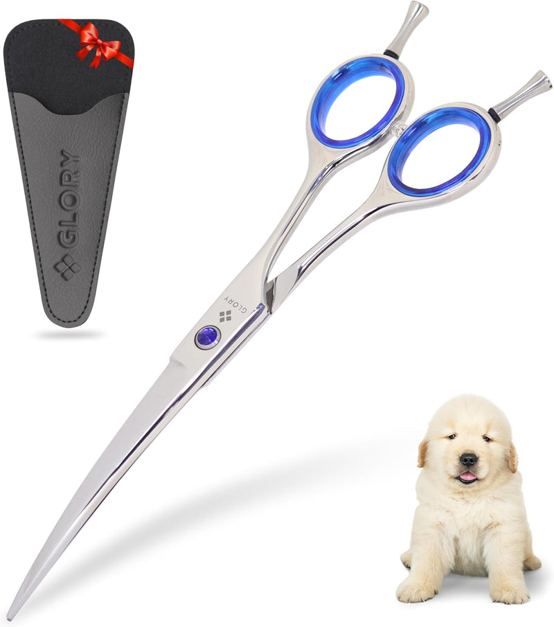 GLORY Professional Curved Dog Grooming Scissors, 7.5 Inches Stainless Steel Pet Shears for Dogs & Cats, Sharp Trimming S