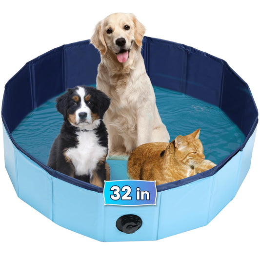 AMGSH Dog Whelping Box, Foldable Birthing Pool for Dogs, Whelping Pool for Puppies, Portable Plastic Swimming Pool & Bath Tub for Dogs, Blue (31.5" Dia. × 7.9" H (80cm × 20cm))