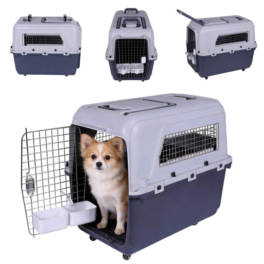 Hubxinly Airline Compliant 33" Travel Dog Kennel,Portable Plastic Dog Crates with Handle,Hard-Sided Pet Kennel with Removable Wheels,for Large Dogs Car SUV Truck,Travel and Home(33.1x 21.6X 25.2In)