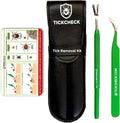 TickCheck Premium Tick Remover Kit - Stainless Steel Tick Remover + Tweezers, Leather Case, and Free Pocket Tick Identification Card (1 Set)