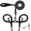 QUAN DUO DUO Durable Double Dog Leash Two Dog Leash No Tangle with Padded Handles & Reflective Strips for Medium Large Dogs, Comfortable Shock Absorbing Bungee for Two Dogs 18~120 Lbs
