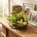 National Tree Company 6 Inch Blossom Bird’s Nest with Eggs, Faux Flowers, Leafy Greens and Berries, Spring and Summer Tabletop Décor, Indoor or Covered Outdoor Décor