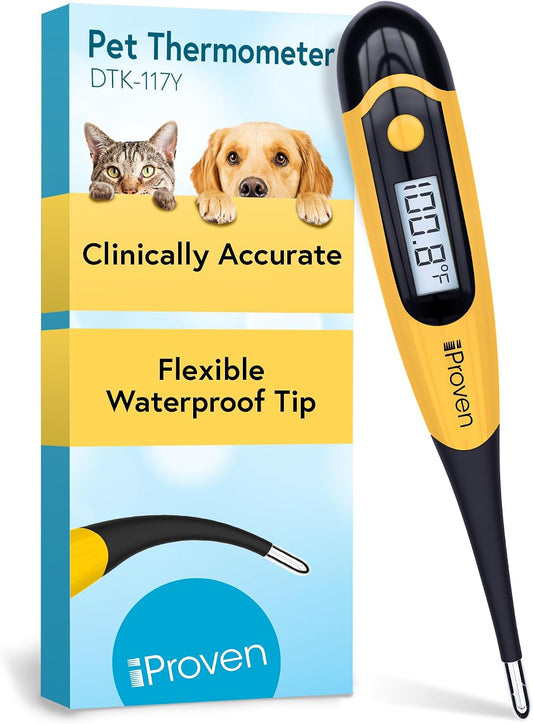 iProven Dog & Cat Thermometer for Accurate Fever Detection, Comfortable Flexible Tip, Waterproof Pet Thermometer, Fast Readings in 20 sec, Whelping and Veterinary Supply, DTK-117Y