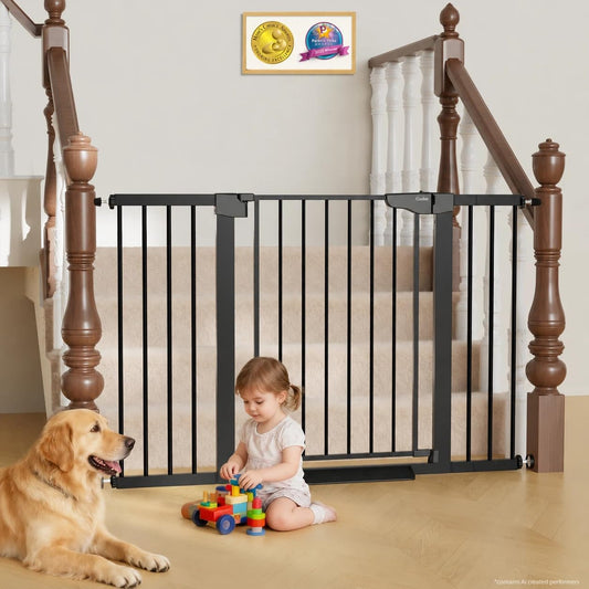 Cumbor 29.7–51.5" Extra Wide Baby Gate for Stairs, Pressure-Mounted Dog Gates for Doorways & Hallways, Auto-Close Walk-Through, No-Trip Design, Child Proof Safety, Dog/Pet Gate for Indoor Use, Black