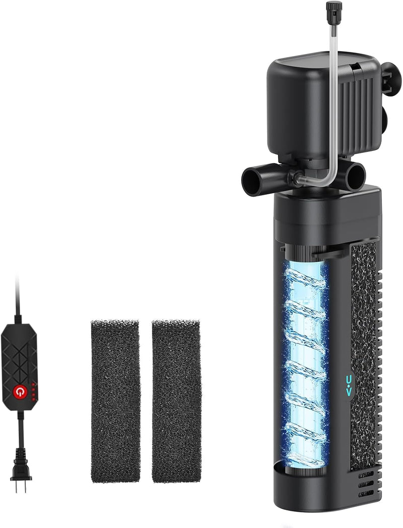 25W UV Aquarium Filter, 200 GPH Pump with Timer for 20-75 Gal Tanks