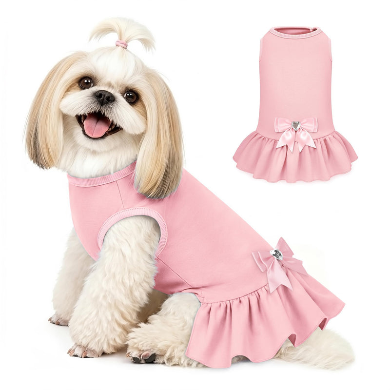YUDODO Dog Dress Sleeveless Cat Dresses Breathable Dog Clothes for Small Dogs Girl Bowtie Puppy Dress with Cute Skirt Hem Lightweight Summer Dogs Dresses Soft & Does Not Pill Pink M
